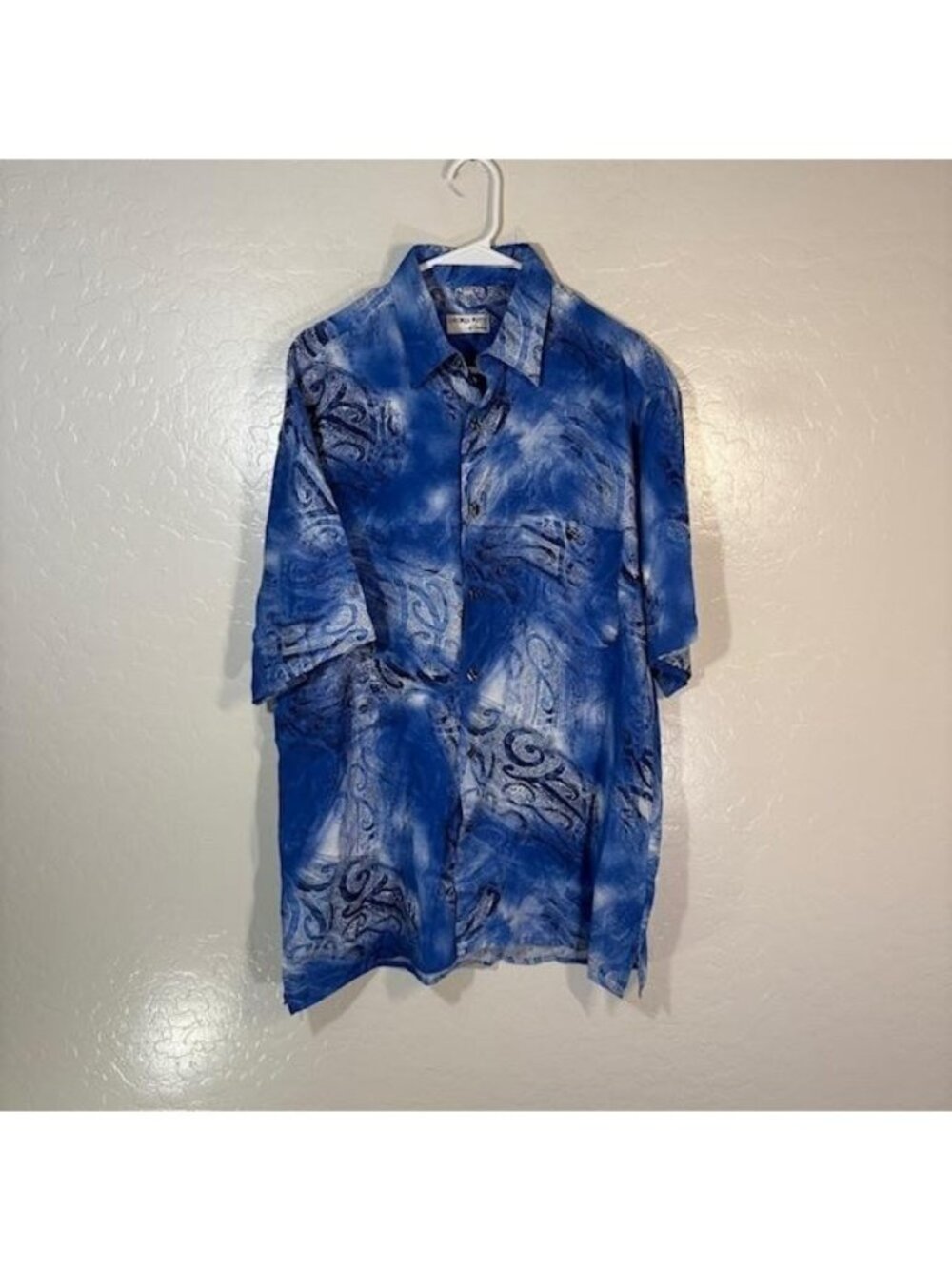 Georg Roth Shirt Mens Large Blue Paisley Short Sleeve Button Up Summer Casual